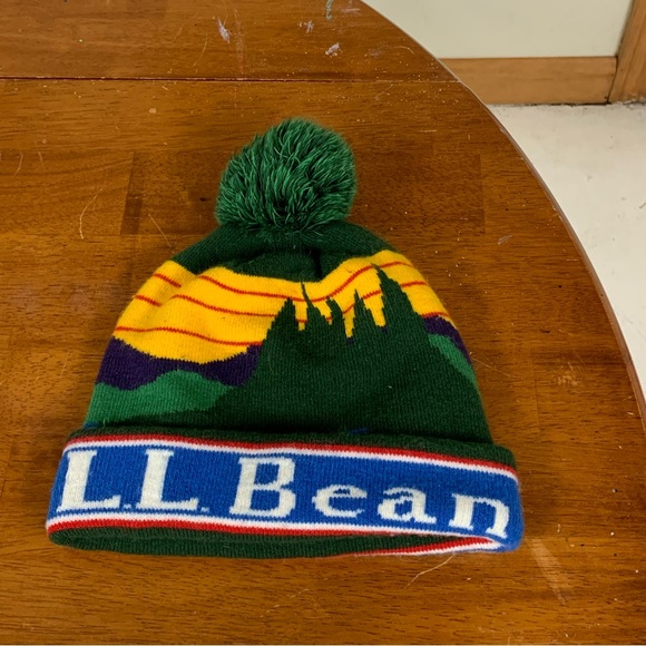 L.L. Bean Accessories Ll Bean Monogram Acrylic Knit Winter Beanie Pom Pom Hat One Size Fits